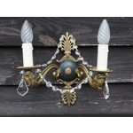 French Antique empire twin arm wall sconces bronze with dolphin heads and crystals C1920s