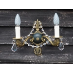 French Antique empire twin arm wall sconces bronze with dolphin heads and crystals C1920s