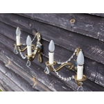 French Antique empire twin arm wall sconces bronze with dolphin heads and crystals C1920s