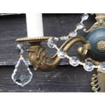 French Antique empire twin arm wall sconces bronze with dolphin heads and crystals C1920s