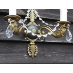 French Antique empire twin arm wall sconces bronze with dolphin heads and crystals C1920s