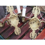 French Antique empire twin arm wall sconces bronze with dolphin heads and crystals C1920s