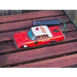 Vintage japanese tinplate fire department chief car with remote control C1970s retro toys