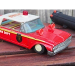 Vintage japanese tinplate fire department chief car with remote control C1970s retro toys
