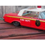 Vintage japanese tinplate fire department chief car with remote control C1970s retro toys