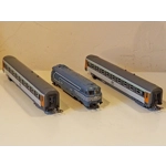 Jouef French Ho gauge 12v electric diesel locomotive and 2 passenger Coaches vintage