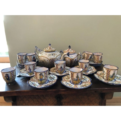 Antique Henriot Quimper Faience Coffee Set, Breton Folk Art, 1893-1904