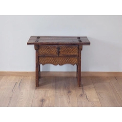 Mid Century French Side Table planked top with drawer carv..