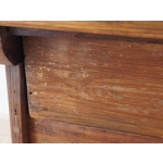 Mid Century French Side Table planked top with drawer carved front with rustic nail heads to the top