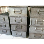 Industrial large metal storage drawers boxes sourced from an old phillips factory in holland. dated and stamped.
