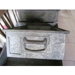 Industrial large metal storage drawers boxes sourced from an old phillips factory in holland. dated and stamped.