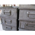 Industrial large metal storage drawers boxes sourced from an old phillips factory in holland. dated and stamped.