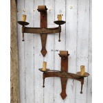 French Antique medieval primitive chateau castle wall sconces in iron and steel,rare hand made, interior or exterior