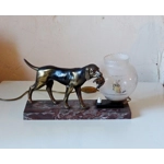 French art deco hunting dog on a marble base with a switched lamp