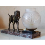French art deco hunting dog on a marble base with a switched lamp