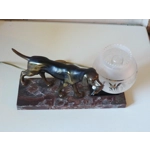 French art deco hunting dog on a marble base with a switched lamp