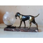French art deco hunting dog on a marble base with a switched lamp