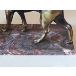 French art deco hunting dog on a marble base with a switched lamp