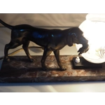 French art deco hunting dog on a marble base with a switched lamp