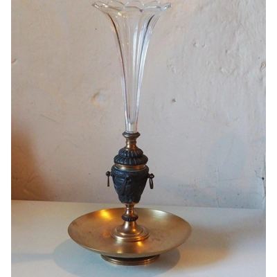 French Antique crystal bronze and brass cornet soliflore vase dried flowers flower arrangement table