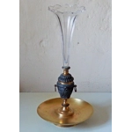 French Antique crystal bronze and brass cornet soliflore vase dried flowers flower arrangement table