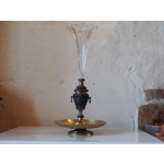 French Antique crystal bronze and brass cornet soliflore vase dried flowers flower arrangement table