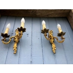 French vintage set of 2 King Louis XVI style Bronze Brass twin arm wall lights wall lamps sconces ,decorative ornate, fine condition C1950s