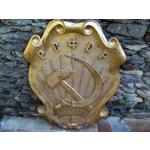 Avante garde huge Antique Soviet communist party emblem in wood hammer and sickle rare 1940s Soviet constructivism Bauhaus