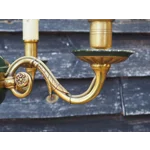 Vintage Empire Style Bronze Chandelier: 5-Arm, Green Lacquered Bowl, Arrow Finial