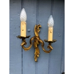 French vintage set of 2 King Louis XVI style Bronze Brass twin arm wall lights wall lamps sconces ,decorative ornate, fine condition C1950s