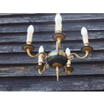 Vintage Empire Style Bronze Chandelier: 5-Arm, Green Lacquered Bowl, Arrow Finial