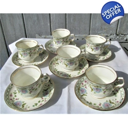 Six vintage tea and coffee pairs (cups + saucers..