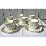 Six vintage tea and coffee pairs (cups + saucers) made of porcelain produced by the Indian company Hitkari Potteries