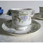 Six vintage tea and coffee pairs (cups + saucers) made of porcelain produced by the Indian company Hitkari Potteries