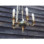 Vintage Empire Style Bronze Chandelier: 5-Arm, Green Lacquered Bowl, Arrow Finial
