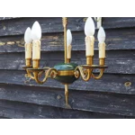 Vintage Empire Style Bronze Chandelier: 5-Arm, Green Lacquered Bowl, Arrow Finial
