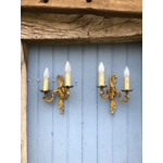 French vintage set of 2 King Louis XVI style Bronze Brass twin arm wall lights wall lamps sconces ,decorative ornate, fine condition C1950s