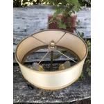 Charming vintage bouillotte brass table lamp on marble base with fabric shade, France, circa 1950