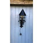 French large gothic medieval chateau style vintage exterior wall-mount lantern,iron and steel with original glass cylinder, 2 available