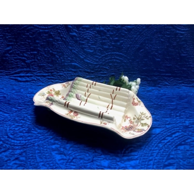 Antique large dish for asparagus or artichokes, handmade in the majolica/barbotine technique at the