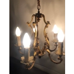 French Antique bronze 5 branch birdcage chandelier in excellent condition solid heavy and Authentic c1940