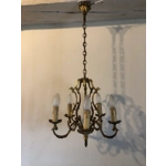 French Antique bronze 5 branch birdcage chandelier in excellent condition solid heavy and Authentic c1940