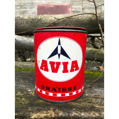 Old round tin can of technical grease AVIA Empty (B) publicity man cave retro vintage garage