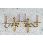 Pretty pair of small petite vintage French bronze brass mix 2 arm wall lights sconces for restoration refurb