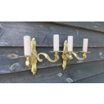Pretty pair of small petite vintage French bronze brass mix 2 arm wall lights sconces for restoration refurb