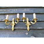 Pretty pair of small petite vintage French bronze brass mix 2 arm wall lights sconces for restoration refurb