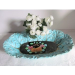 Large vintage majolica fruit plate hand-painted by Faience de Moustiers St Marie Provence, France