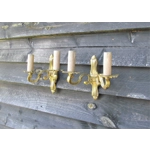 Pretty pair of small petite vintage French bronze brass mix 2 arm wall lights sconces for restoration refurb