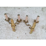 Pretty pair of small petite vintage French bronze brass mix 2 arm wall lights sconces for restoration refurb