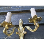 Pretty pair of small petite vintage French bronze brass mix 2 arm wall lights sconces for restoration refurb